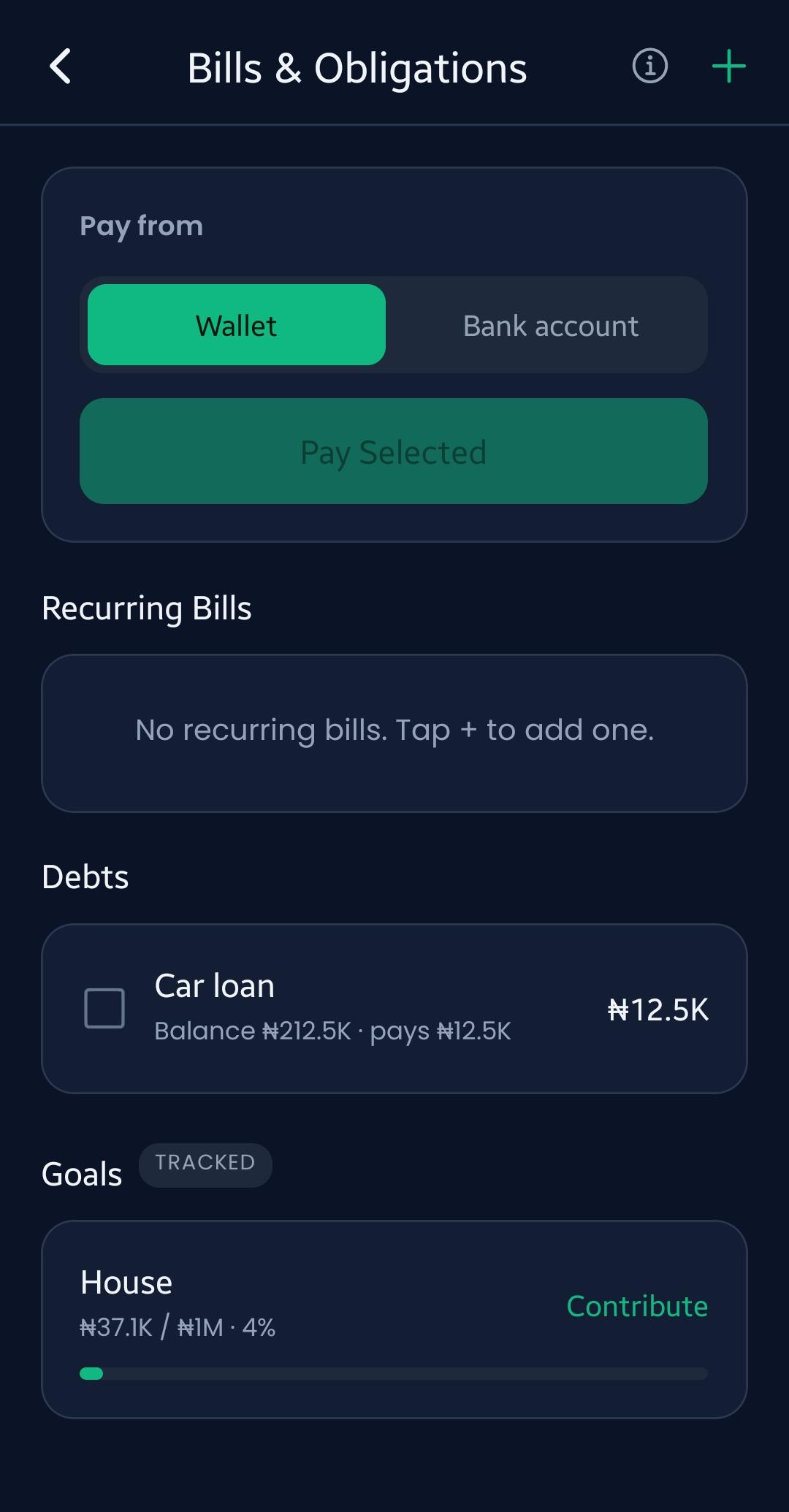 Bills and obligations on Automonie